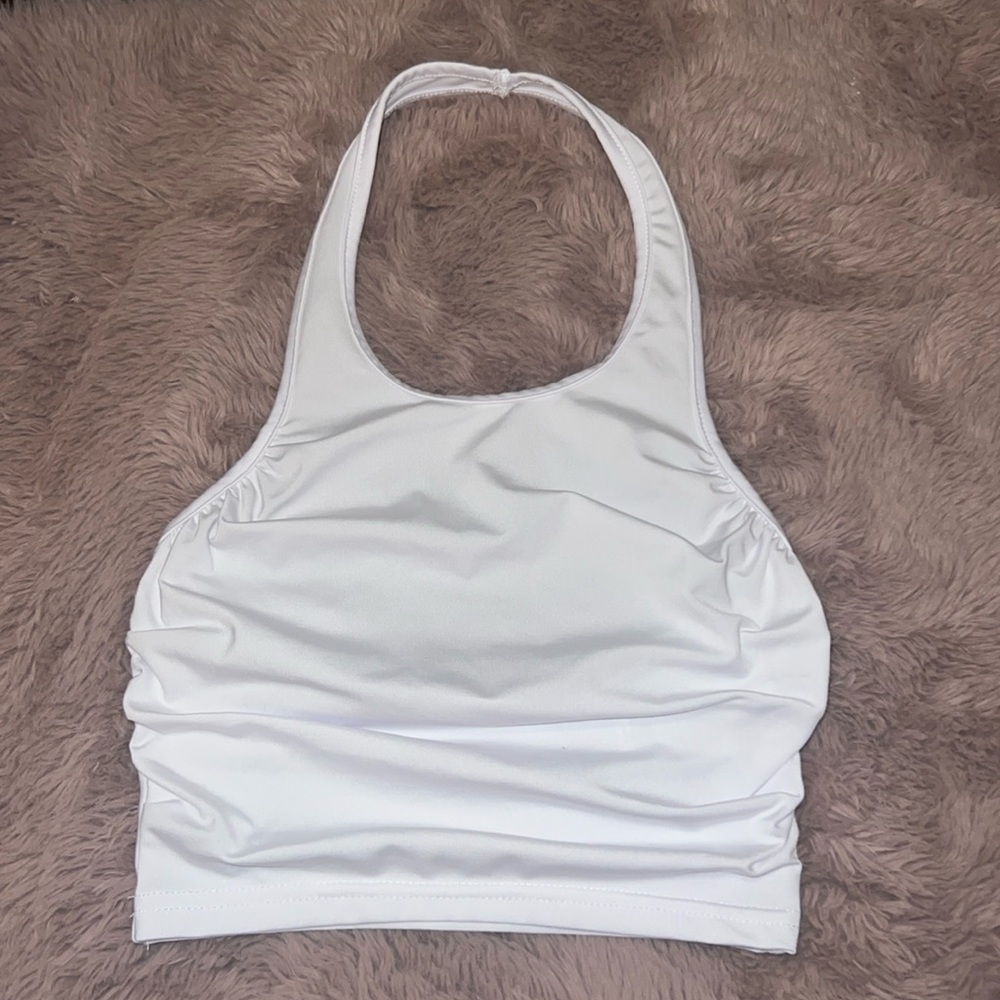 SHEIN white halter shirt ruched sides sleeveless tube top halter crop teen 8-9y